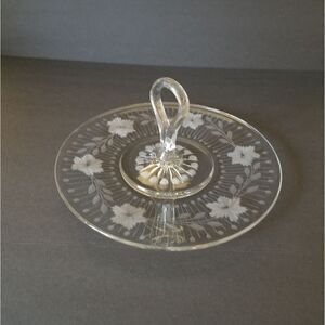 Vintage round etched glass serving tray